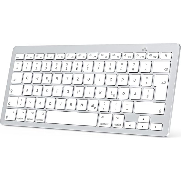 OMOTON Bluetooth tastatūra Mac, kompakta bezvadu tastatūra, saderīga ar MacBook Pro/Air, iMac, iMac Pro, Mac Mini, Mac Pro, QWERTZ DE izkārtojums, sudraba krāsas