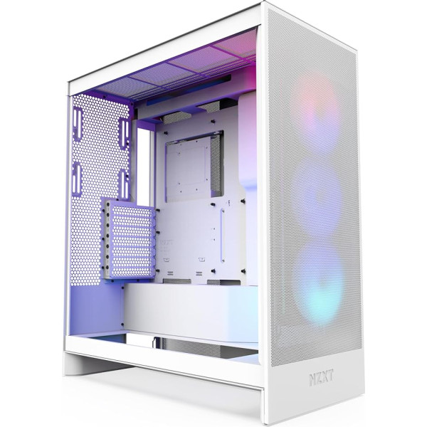 NZXT H7 Flow RGB | Mid-Tower ATX gaisa plūsmas korpuss ar RGB ventilatoriem | Atbalsta apakšējos ventilatorus tiešai GPU dzesēšanai | 360 mm RGB viena rāmja ventilators | Balts