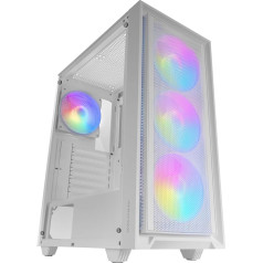 Mars Gaming MC-AIR, spēļu ATX korpuss, 4 x FRGB Rainbow 120 mm ventilatori, sieta priekšējais panelis, sānu rūdīta stikla logs, dubultās kameras sistēma, ūdens dzesēšanas atbalsts, balts