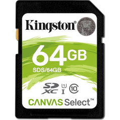 Kingston SDS/64GB SDS 64 GB Canvas Select Class10 UHS-I zibatmiņas karte, melna