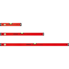 PRO 600 Spirit Level Set 3 Pieces - Lengths 40, 80, 120 cm - Precise Spirit Level with Ergonomic Profile - ERS+ (Easy Reading System) and Anti Shock Absorber End Caps - Colour Red