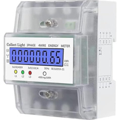 LCD digitālais elektrības skaitītājs, elektrības skaitītājs, trīsfāžu 4 vadu, kalibrēts trīsfāžu skaitītājs, 230/400 V, 5-100 A, trīs strāvu mērītājs, DIN sliede