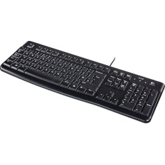 Logitech K120 vadu tastatūra operētājsistēmai Windows, USB ports, Silent Touch, izturīga, noturīga pret šļakatām, regulējams tastatūras statīvs, holandiešu QWERTY izkārtojums - melna