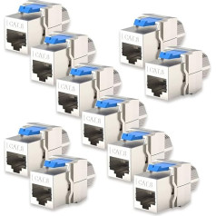 10x Keystone Jack modulis CAT8 CAT8.1 kabelim līdz 40 Gbit/s Metāla korpuss Ekranēts ar Snap Lock Toolless STP RJ45 ligzda Tīkla kabeļu savienotājs Patch Panel tīkla ligzda