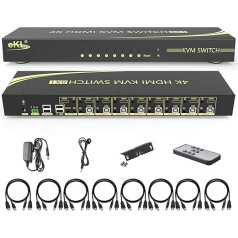 Huasion KVM Switch, 8 Port v2.0 HDMI KVM Switch Supports Hotkeys Swapping 4K@60Hz 4:4:4 1080p 3D, 8 in 1 Out 8 PCs Sharing with One Set Keyboard and Mouse