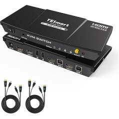 TESmart 2-Port HDMI KVM Switch 4K@60Hz RGB 4:4:4, EDID Support, USB 2.0 Device, Audio Output, Multimedia Output, Gaming Keyboard and Mouse, HDMI KVM Switch for 2 Computers That Share 1