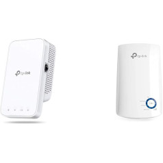 TP-Link RE330 WLAN pastiprinātāja retranslators AC1200 (867 MBit/s 5 GHz + 300 MBit/s 2,4 GHz) Balts un TL-WA850RE WLAN pastiprinātāja retranslators (300 Mbit/s, WLAN pastiprinātājs, App Control, Ethernet ports) Balts