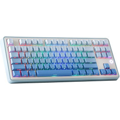 MechLands Ajazz AK870 bezvadu spēļu tastatūra ar blīvi montējamu blīvi, 87 taustiņi, TKL BT5.0/2.4GHz/USB-C mehāniskā tastatūra, ar 5 slāņu polsterējumu, Flex-Cut PCB, Win/Mac (zila, Flying Fish Switch)