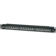 INTELLINET Cat6 Patch Panel ekranēts 24 porti FTP 1 HE terminālu bloki ar 90 grādu leņķveida kabeļu ievadi