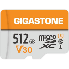 Gigastone 512GB MicroSDXC atmiņas karte + SD adapteris kamerai, datoram, klēpjdatoram un planšetdatoram, nolasīšanas ātrums līdz 100MB/s, 4K UHD video ierakstīšana, Micro SD karte UHS-I V30 Class 10 U3