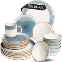 Moritz & Moritz TARENTO 24-Piece Crockery Set for 6 People, Blue, Elegant Plate Set Made of High-Quality Stoneware, Crockery Set Consisting of 6 x Dinner Plates, 6 x Dessert Plates, 6 x Soup Plates