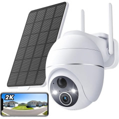 YESKAMOU 2K āra saules novērošanas kamera, 360° PTZ kameras novērošana, bezvadu WLAN kamera ārtelpā, PIR cilvēku noteikšana, krāsu nakts redzamība, gaismas un skaņas signāls, divvirzienu audio (balta)