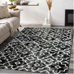 KIMODE Marokas paklājs viesistabai - 90 x 150 cm Mazgājams melns/pelēks neslīdošs guļamistabas paklājs, mīksts, īss, moderns, moderns dzīvojamās istabas paklājs virtuvei, priekšnams, ēdamistaba, ieejas zona