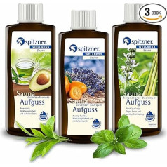 Zaļās ceļojumu pirts uzlējums: Zaļās tējas un avokado, lavandas un kumkvata, citronzāles un bazilika (3x190ml) no Spitzner