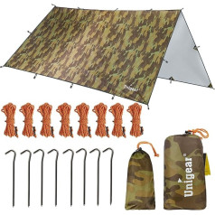 Unigear brezenta tents, brezenta tents šūpuļtīklam Ūdensizturīgs ar cilpām, 6 tapām, 6 virvēm Lietus pārsegs Saules aizsardzība mūsu kempingam Multi Way