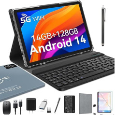 ZONKO 2025 Jaunākais Android 14 planšetdators 10 collas ar SIM slotu, 4G LTE planšetdators 5G Wifi, 14GB RAM + 128GB ROM (1TB TF), Octa-Core, 8+13 MP, GPS, 8000 mAh, planšetdators ar tastatūru, peles pildspalvu, Bluetooth 5.0,