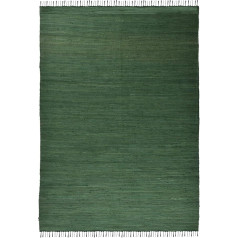 Theko Dhurry Fleckerl Flat Weave paklājs no 100% kokvilnas; ar rokām austs, mazgājams, abpusējs | 90 x 160 cm; tumši zaļš | Happy Cotton