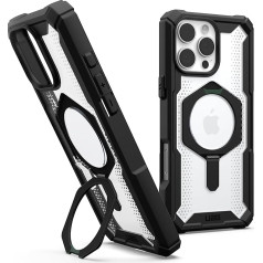 URBAN ARMOR GEAR Plasma XTE Case for Apple iPhone 16 Pro Max, futrālis ar statīvu (saderīgs ar bezvadu uzlādi/magnētisko uzlādi, aizsargā no nomešanas no 6 metru augstuma), melns/caurspīdīgs