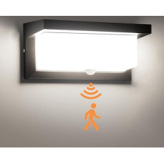 Āra lampa ar kustības sensoru, 18 W LED sienas lampa, kustības sensors, āra sienas lampa, iekštelpās, vēsā baltā krāsā, ūdensizturīga, IP65 sienas apgaismojums dārzam, gaitenim, celiņam, lievenim, guļamistabai, kāpnēm