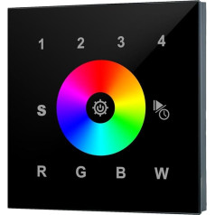 iluminize Touch sienas reostats: RGB/RGB+W/RGBW LED, 4 zonas, 230 V pieslēgums, slēdžu kārbas uzstādīšana, nav universālas ierīces: nepieciešams bezvadu kontrolieris (4 zonas, melna stikla virsma)