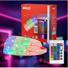 BRILONER - 30 m LED lente ar tālvadības pulti, RGB krāsaina gaismas krāsa, pašlīmējoša, LED lente, telpu dekorēšana, spēļu dekorēšana, LED lente, ballīšu dekorēšana, LED gaismas lente, balta krāsā