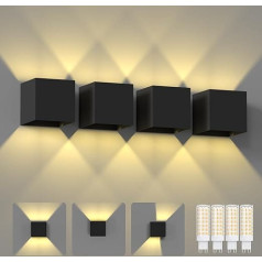 ChangM sienas lampas iekštelpās un ārpus telpām 7 W LED sienas lampa ar regulējamu spuldzes leņķi, IP65 sienas lampas melns korpuss ar nomaināmu G9 LED spuldzi, silti balta, 3000 K, 4 gab. iepakojumā