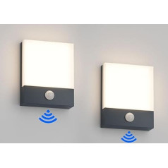 Howskys Pack of 2 24 W LED āra sienas lampas ar kustības sensoru, 3000 K silti balta āra sienas lampa, āra sienas lampa terasei, ieejai, dārzam, alumīnija, IP65 ūdensizturīga, antracīts