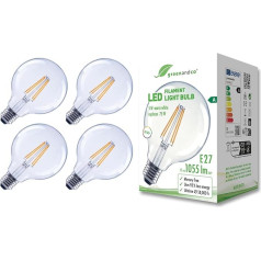 4 x kvēlspuldzes LED spuldze, aizvieto 75 W, E27 G95, 5 W, 1055 lm, 2700 K silti balta, 320°, 230 V, bez mirgošanas, energoefektivitāte A, bez apgaismojuma