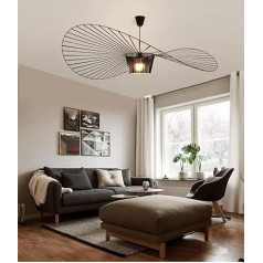 Qiaomao Vertigo lampa melna 120 cm Vertigo piekaramais gaismeklis dzīvojamā istaba E27 LED lustra Retro Vertigo, stikla šķiedras tērauds + poliuretāns Vintage Hat piekaramais gaismeklis, moderna lustra Regulējams augstums