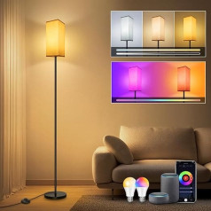 LED stāvlampa, WiFi RGBCW stāvlampa dzīvojamā istaba, 9 W E27 dimmable stāvlampa, stāvlampa ar lietotni, darbojas ar Alexa un Google Assistant, DIY režīms, mūzikas režīms un laika funkcija (dzeltena, kāju slēdzis)