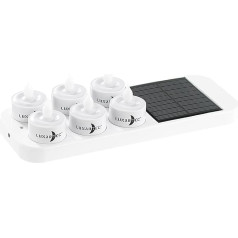 Lunartec Mini tējas lampas: Lunartec Lunartec: 6 LED tējas lampas ar dekoratīvām glāzēm un saules uzlādes staciju (Mini LED tējas gaisma, mazas LED tējas lampas, saules gaismas).