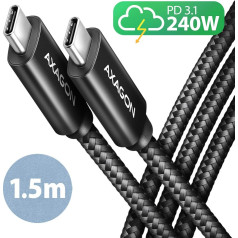 Axagon Bucm2-cm15ab kabelis usb-c - usb-c, 1.5m 5a uzlāde, alu, 240w pd, pīts, usb2.0