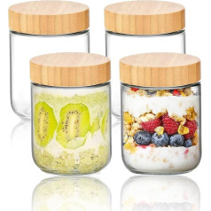 VITEVER Overnight Oats burciņas ar vāciņiem, 500 ml konservēšanas burciņas ar skrūvējamu vāciņu, ēdiena pagatavošanas burciņas mājas ievārījumam, bērnu pārtikai, marinēšanai, konservēšanai, Mason Jar, skābputrai