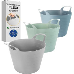 Flexi veļas grozs, 3 komplekti, 45 x 40 cm, 30 litri, plastmasas veļas grozs ar rokturiem, 3 krāsas, ražots ES