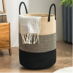 YOUDENOVA Pīts veļas žāvētājs rotaļlietu glabāšanas grozs ar rokturi Handmade kokvilnas Z-brūns melns