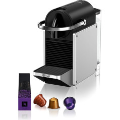 Nespresso De'Longhi Pixie EN127.S kafijas kapsulu automāts, divas tiešās izvēles pogas, Eco režīms, kompakts dizains, 19 bāru spiediena sistēma, 1260 W, sudraba/melns