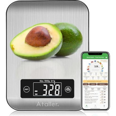 Ataller Smart Food Scale, digitālie virtuves svari ar viedtālruņa lietotni pārtikas plānošanai, kaloriju uzskaitei un svara zudumam, augsta precizitāte līdz 1 g, maksimālais svars 5 kg, 304 nerūsējošā tērauda panelis