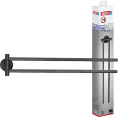 tesa Moon Graphite 2 roku dvieļu dvieļu turētājs matēta grafīta krāsā - pašlīmējošs dvieļu turētājs no metāla ar PVD pārklājumu - nav nepieciešams urbums Komplektā ietilpst līmes šķīdums - 50 mm x 84 mm x 456 mm