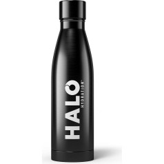 HALO Hydration nerūsējošā tērauda ūdens pudele, 500 ml, divkāršu izolācijas ūdens pudele ceļošanai, elektrolītu kratītājs, karstiem un aukstiem dzērieniem, melna