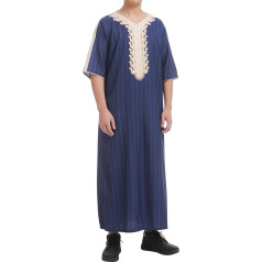 Odizli Kaftan vīriešu Abaya musulmaņu arābu islāma apģērbs 3/4 Sleeve V-Neck svītrains drukāt vaļēju garš Thobe