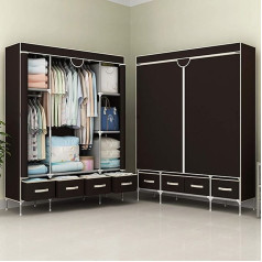 Anmas Power Canvas Wardrobe with 4 Drawers, Deep Coffee, Large Clothes Storage with Clothes Rail and Shelves, 150 x 45 x 170 cm