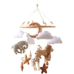 Meža dzīvnieki Mobilais Baby Wind Chimes, Baby Bed Mobile Baby Wood ar filca bumbiņām, Elephant Žirafe Lion Cloud Mobile Baby Pendant Newborn Dāvana bērnam