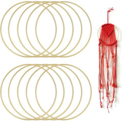 GOLRISEN 10 sapņu ķērāju gredzeni 20 cm koka gredzenu komplekts Amatniecības ziedu vainags DIY sapņu ķērāju gredzeni Makrame gredzeni Bambusa amatniecības gredzeni Stiepļu gredzeni sapņu ķērājiem DIY amatniecība Kāzas Ziemassvētki