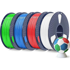 SUNLU 4 kg ABS filaments 1,75 mm, 3D printeru filamentu komplekti, augstas temperatūras ABS 3D drukas filaments, augstas stiprības triecienizturīgs, 1 kg vienā spolē, 4 ruļļi, balts + zaļš + zils + zils + sarkans