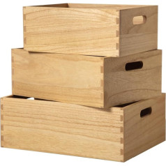 KIRIGEN Nesting koka kastes ar rokturiem 3 komplekts - lauku mājas dekori Koka uzglabāšanas konteiners / pārnēsājams ritošais paplātes grozs / kastes Dekoratīvās kastes Dabisks