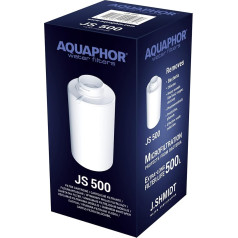 AQUAPHOR JS500 filtru kārtridžs viedajam ūdens filtram J.Shmidt 500 I Filtrē baktērijas, kaļķakmeni, hloru, smagos metālus I Mikrofiltrācijas filtra krūze I AQUALEN tehnoloģija I 500 L tīra ūdens