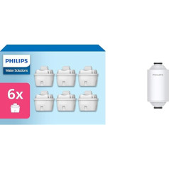 Philips ūdens ūdens filtra kārtridži 6 Pack Brita saderīgs un ūdens dušas filtra kārtridžs Noņem hloru un piemaisījumus Filtrēšanas jauda 50 000 litri