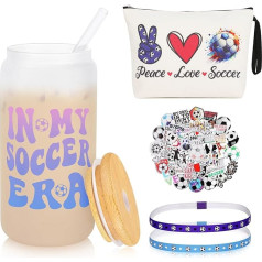 JoycuFF Futbola dāvanas meitenēm Sievietes Futbola aksesuāri Dāvanas Futbola mīļotājiem Dāvanas 16oz Softball stikla kauss Futbola kosmētikas soma Futbola lente Futbola lente Futbola uzlīmes Futbola uzlīmes