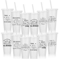 Sliner 12 Pack Book Lover Dāvanas 24oz Tumbler ar salmiņu un vāku atkārtoti lietojams grāmatu mīļākais grāmatu mīļākais grāmatu mīļākais dāvanas grāmatu mīļākais grāmatu mīļākais dzimšanas dienas dāvana