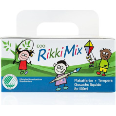 Eco RikkiMix Kids 8 x 100 ml liels amatniecības krāsojamo krāsu komplekts ar divpusēju sertifikāciju, tīrs produkts Jūsu bērnam, dabai un videi. Bagātīgas krāsas, ūdenī šķīstošas, augstas kvalitātes. 1 otiņa + sajaukšanas palete